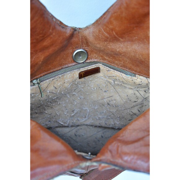 80s Brown Leather Shoulder Bag - by Louise Fontaine Bruxelles - Distressed - Picture 8 of 10
